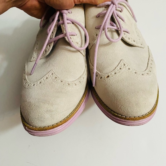 Cole Haan Women Lunargrand Wingtip Oxford Gray Suede Purple Size 8.5B Tie Shoes - Picture 6 of 9